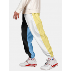 Mens Contrast Color Relaxed Fit Drawstring Cuffed Jogger Pants