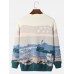 Men 100  Cotton Landscape Drop Shoulder Pullover Knitted Sweaters