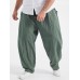 Plus Size Mens 100  Cotton Solid Color Loose Wide Leg Pants With Pocket