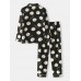 Mens Allover Daisy Print Loose Home Long Sleeve Chest Pocket Lounge Pajamas Set