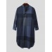 Mens Cotton Plaid Print Henley Shirts Home Sleepwear Long Sleeve Robes With Pocket