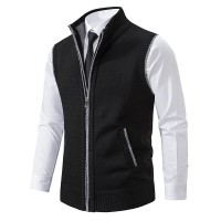 Men's Stand Collar Sleeveless Knitted Fleece Vest (without shirt)07402474X