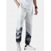 Mens Casual Landscape Print Drawstring Loose Pants