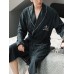 Mens Geometric Print Lapel Sashes Double Pocket Cotton Home Sleepwear Robes